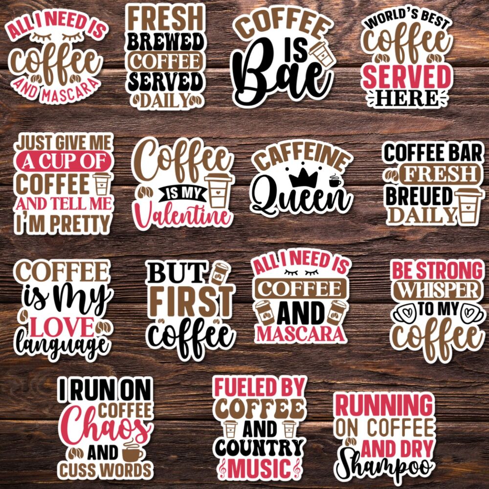 Coffee Sticker Pack Bundle of 15 – Aesthetic 3" Vinyl Stickers for Laptops